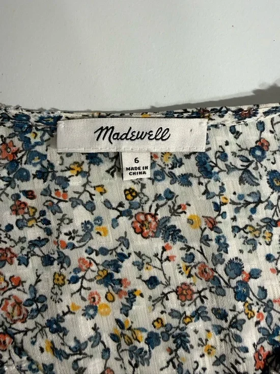 Madewell Floral Button Front Blouse Flutter Sleeve Cinched Back Top 6 - Picture 8 of 11
